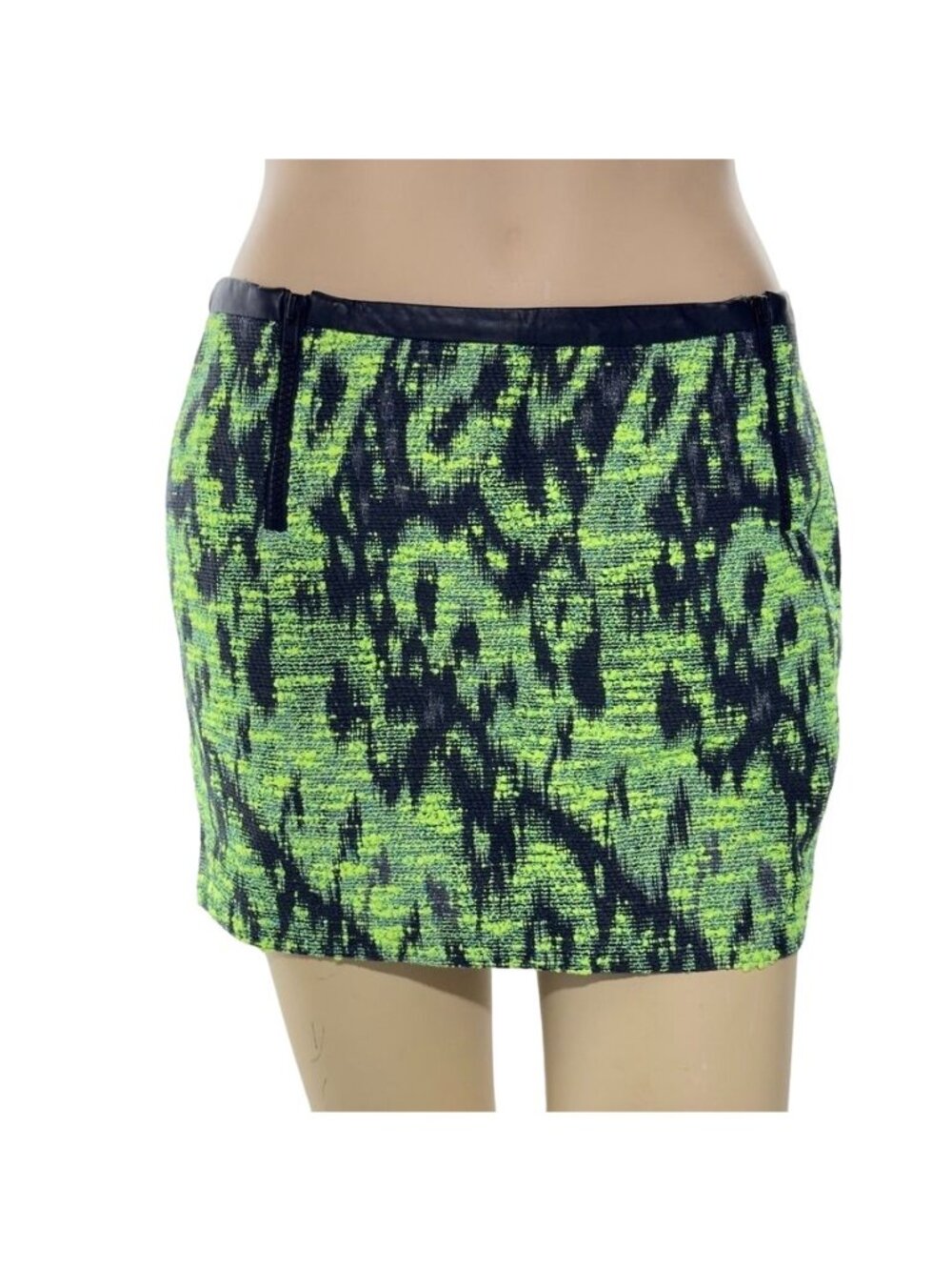 ASTR Women's Skirt Neon Abstract Pattern Tweed Mini in Neon Front Zippers Size S